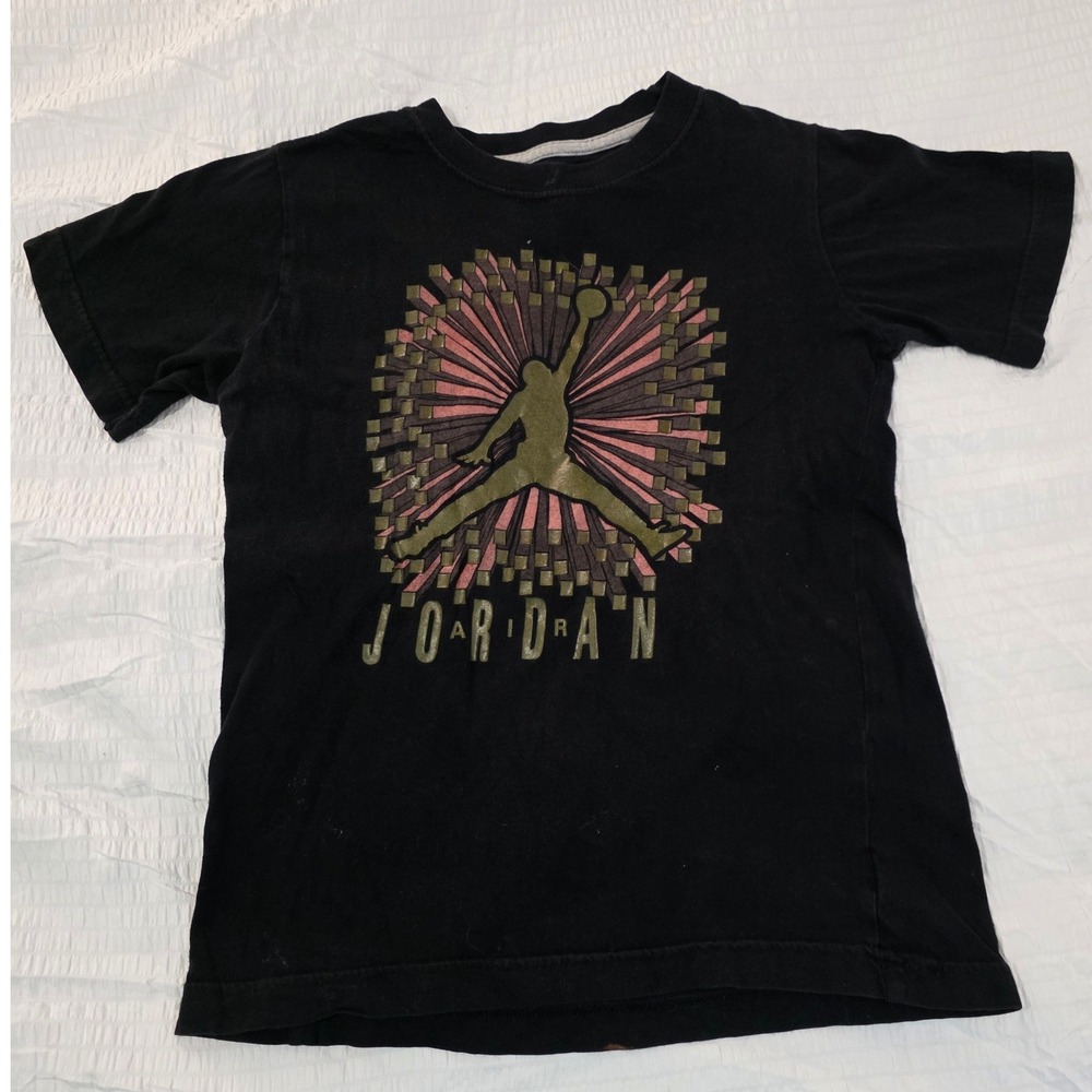 Jordan Boys Jumpman Graphic Tee Black Olive Pink Short Sleeve Size Small 8-10